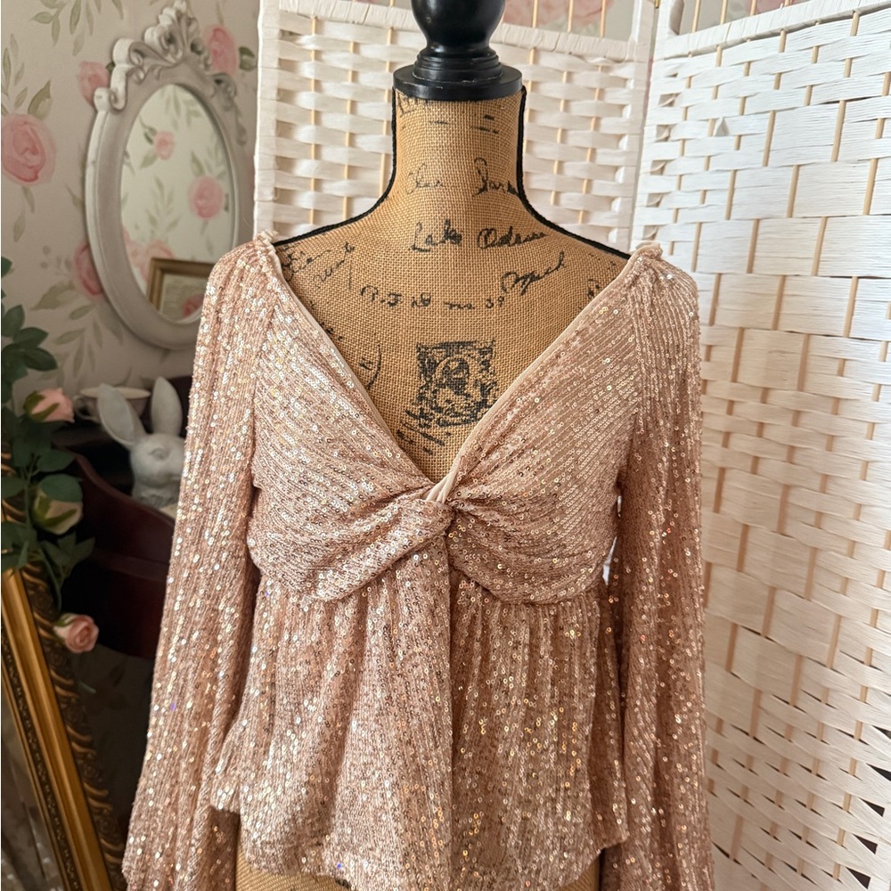 Rose Gold Sequin Bohemian Blouse